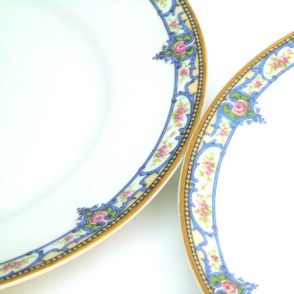 VTG Limoges France Set (6) TROY LUNCHEON PLATES 8.75" Dinnerware Blue Pink Rose - Picture 2 of 5